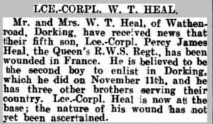 Percy Heal Injured Notice © Dorking Advertiser Local World Ltd