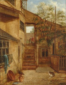 John Beckett, Courtyard With Cat and Robin, South Street, Dorking