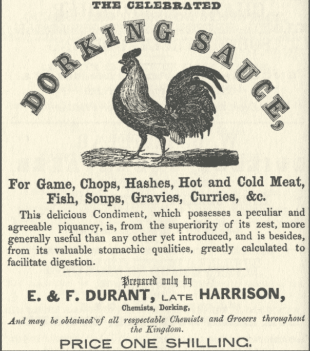 The Silver-Grey Dorking appeared on an advert for Dorking sauce in 1855