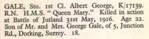 Albert George Gale Portsmouth Memorial Roll of Honour © CWGG.org