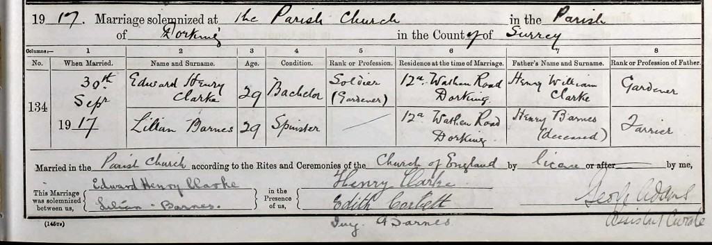 Edward Clarke Marriage Certificate