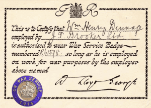 Henry Dinnage War Service Certificate © Dorking Museum
