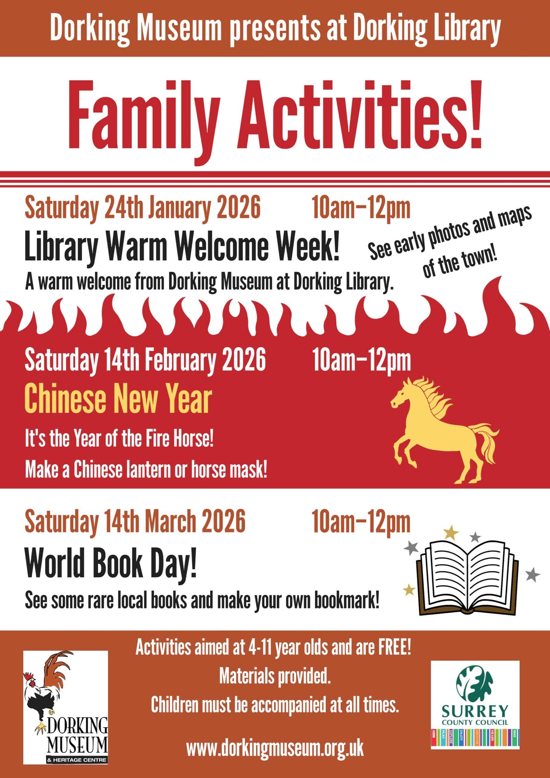 Family Activities Poster Dorking Museum - January-March 2026