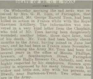 George Harold Toon Death Notice © Reading Mercury findmypast.co.uk