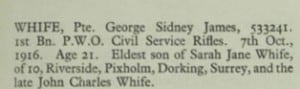 George Sydney James Whife Thiepval Memorial Roll of Honour © CWGC.org