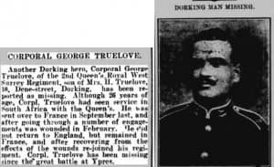 George Truelove Missing Notice © Dorking Advertiser ancestry.co.uk