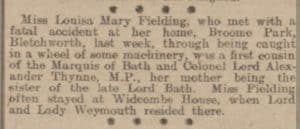 Louisa Feilding Death Notice © Bath Chronicle and Weekly Gazette findmypast.co.uk