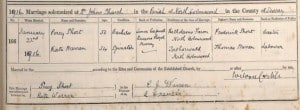 Percy Short - Kate Warren Marriage Certificate © ancestry.co.uk