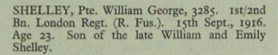 William George Shelley Thiepval Memorial Roll of Honour © CWGC.org