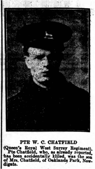William Charles Chatfield Death Notice 23rd September 1916 © Dorking Advertiser